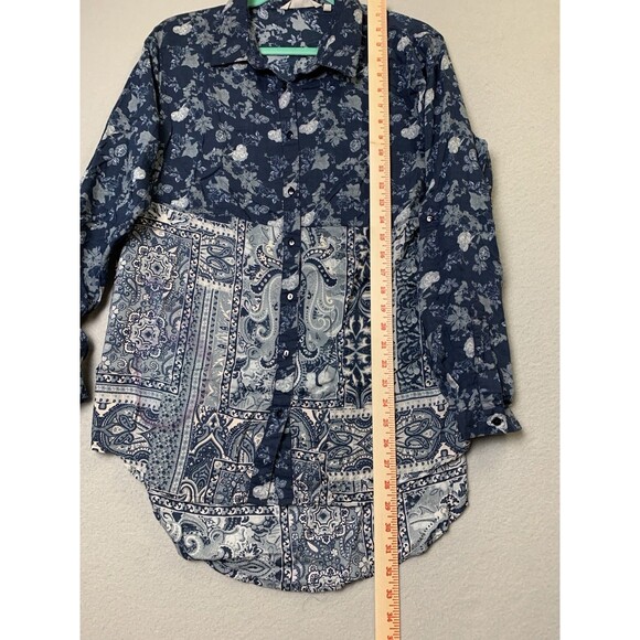🌻2 for $20🌻Soft Surroundings Shirt Woman 1X Blue Floral Paisley Hi-Lo Button Up - Picture 7 of 7